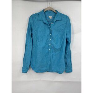 J. Crew Factory Cotton Popover Top Women XS Aqua Blue‎ Cotton Minimalist